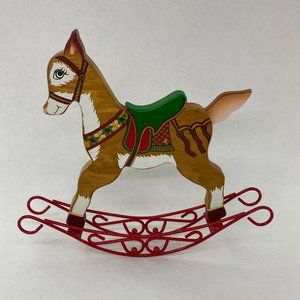 Vintage Enesco Colorful Christmas Holiday Wooden Rocking Horse Reindeer?